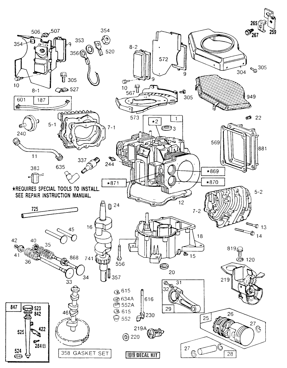 Cylinder,cylinder Heads,sump Diagram and Parts List for 422707-0155-XX  Briggs and Stratton Engine